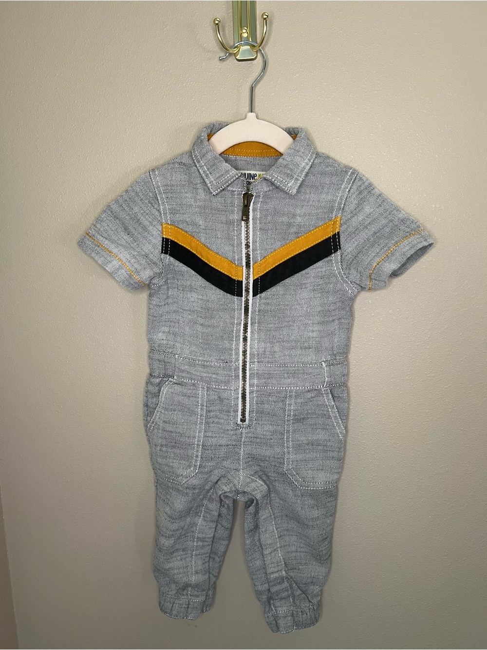 12m ‘I’m With The Band’, Light Denim Short-Sleeve Zip Up Jumpsuit